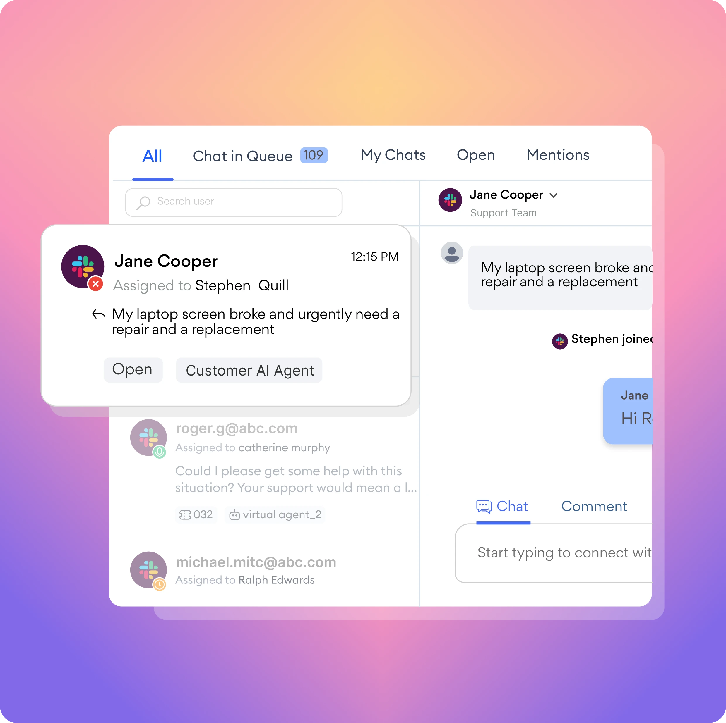 Manage and collaborate on live chats with a shared team inbox